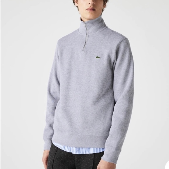 Lacoste Shirts Lacoste Light Gray High Collared Quarter Zip Logo